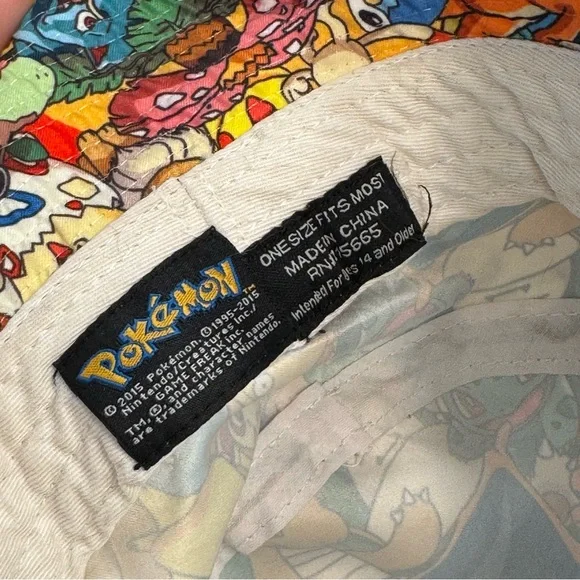 2015 Pokemon Bucket Hat All Over Print RN # 115665 One Size Fits All - Picture 9 of 10
